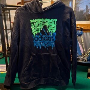 Adidas Men's Navy and Green Graphic Hoodie